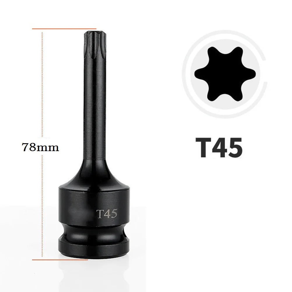 Torx Screwdriver Bits 1/2" Square Drive Socket Adapter T20–T70 Screwdriver Bit Set Qme T45
