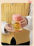 Chubby Mini Glass Cup – Cute Portable Coffee & Milk Cup Mini Glass Cup Qme pink 301-400ml