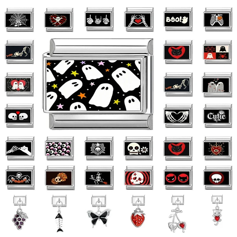 Halloween Star Ghost Cat Charms for Italian Link Bracelets Bracelet Charms Qme