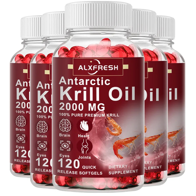Antarctic Krill Oil 2000mg – Omega-3 EPA DHA + Astaxanthin Omega-3 Supplement Qst 5 Bottle 60pcs