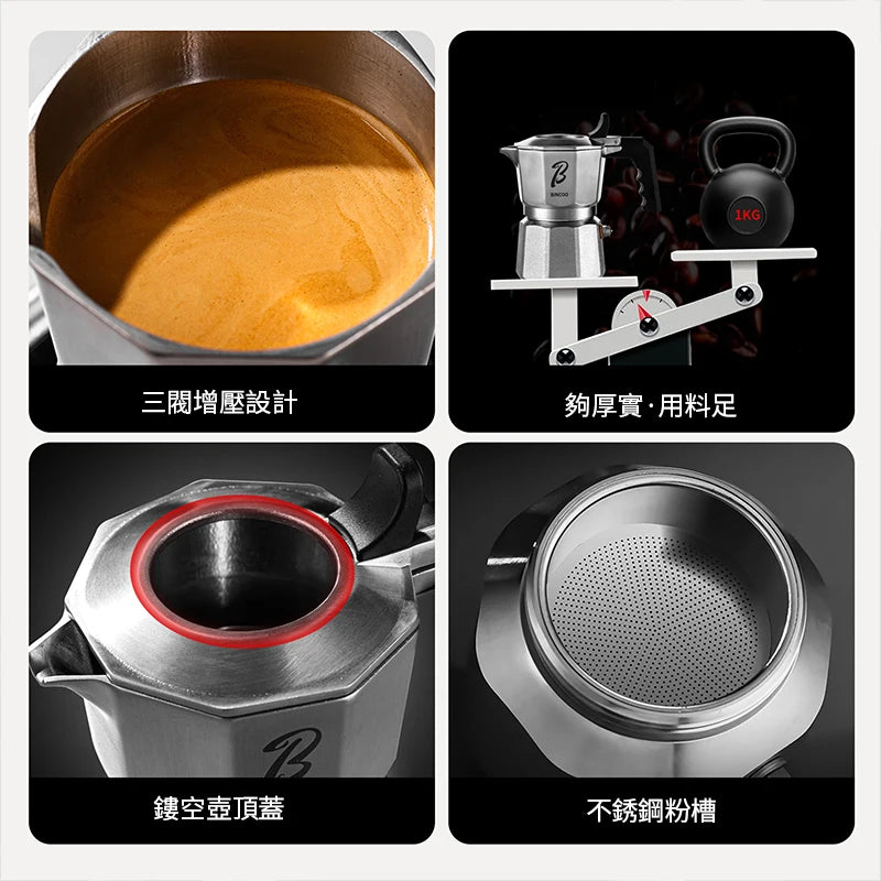 Bincoo Double Valve Moka Pot – 2-Cup Stovetop Espresso Maker Stovetop Espresso Maker Qst