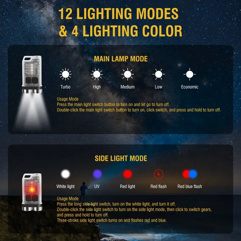 BORUiT V3 900LM UV EDC Keychain Flashlight | Type-C Rechargeable EDC Keychain Flashlight Qst