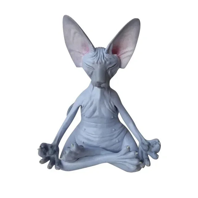 Whimsical Buddha Cat Sphinx Figurine | Yoga Meditation Decor Decorative Figurine Qme D