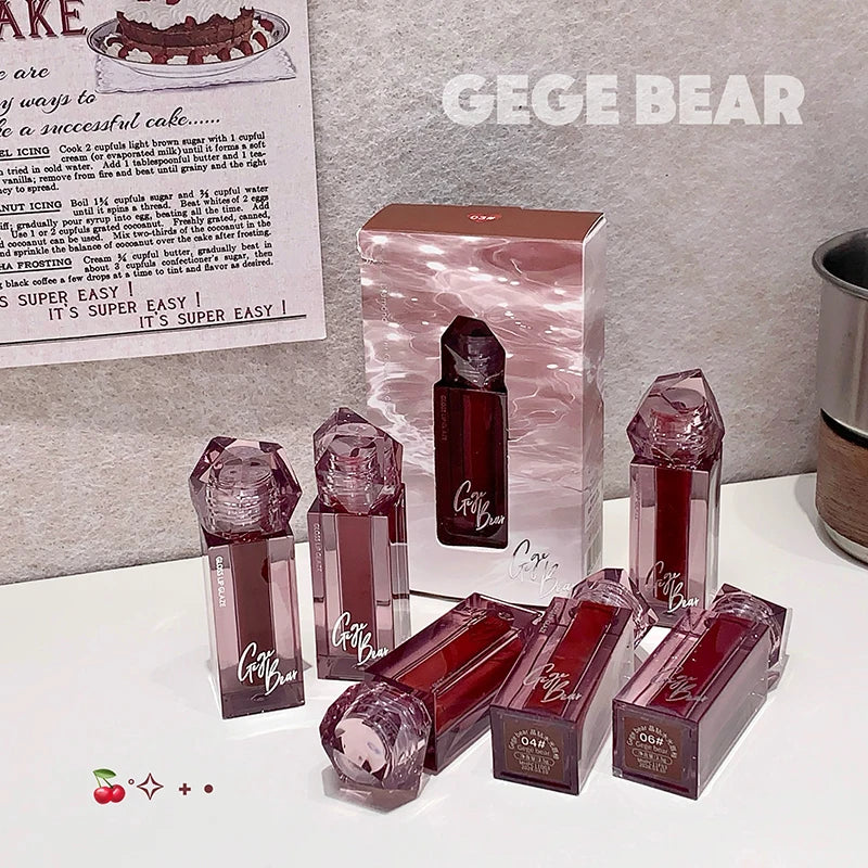 Gege Bear Mirror Lip Glaze – Shimmering Watery Gloss 6 Shades Shimmer Lip Gloss Qme