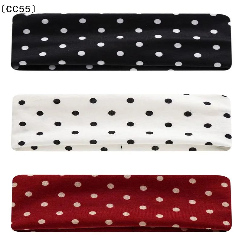 Retro Boho Wide Stretch Headband – Polka Dot Hair Accessory Wide Stretch Headband Qst