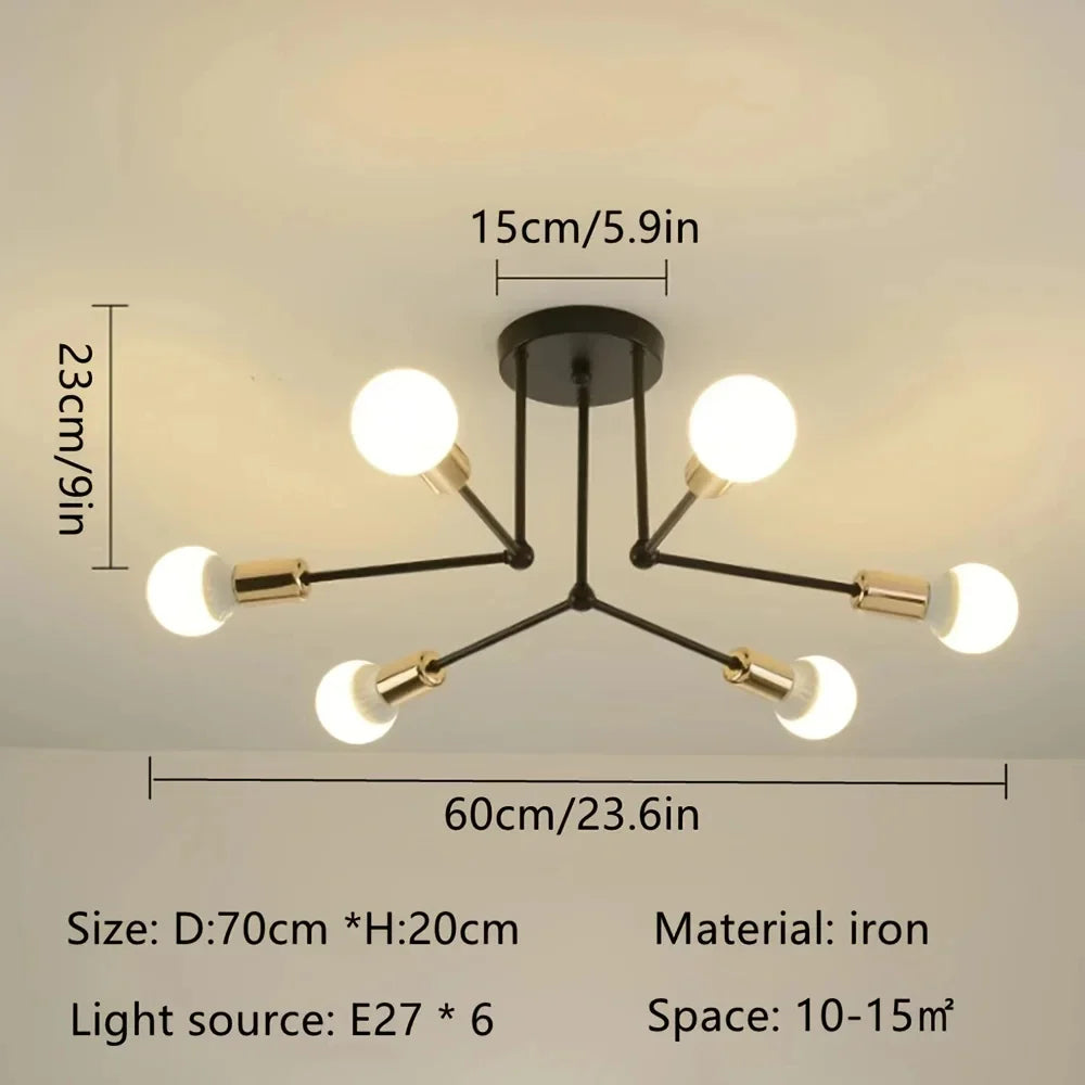 Modern LED Spider Ceiling Light | Industrial Iron Black & Gold Ceiling Light Fixture Qme