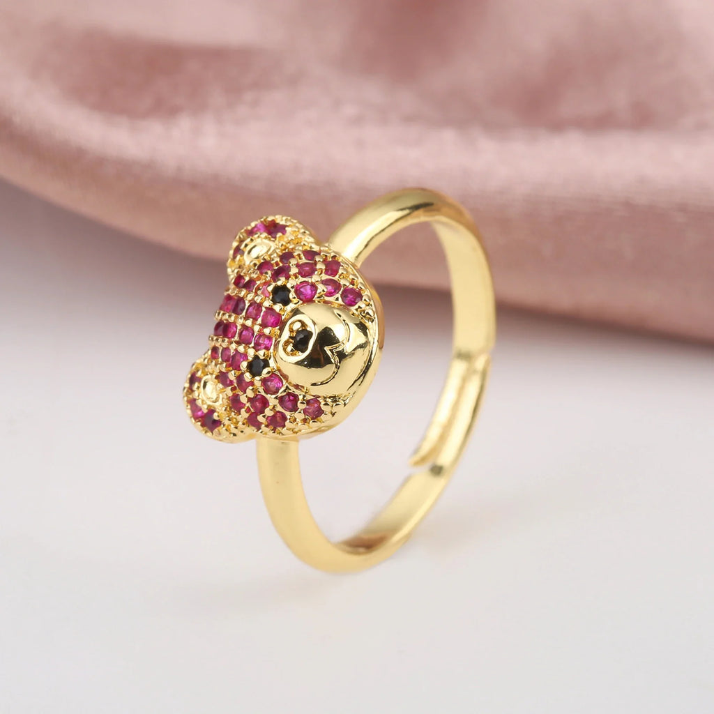 Cubic Zirconia Bear Gold Plated Adjustable Bracelet Charm Bracelet Qme Red Rings