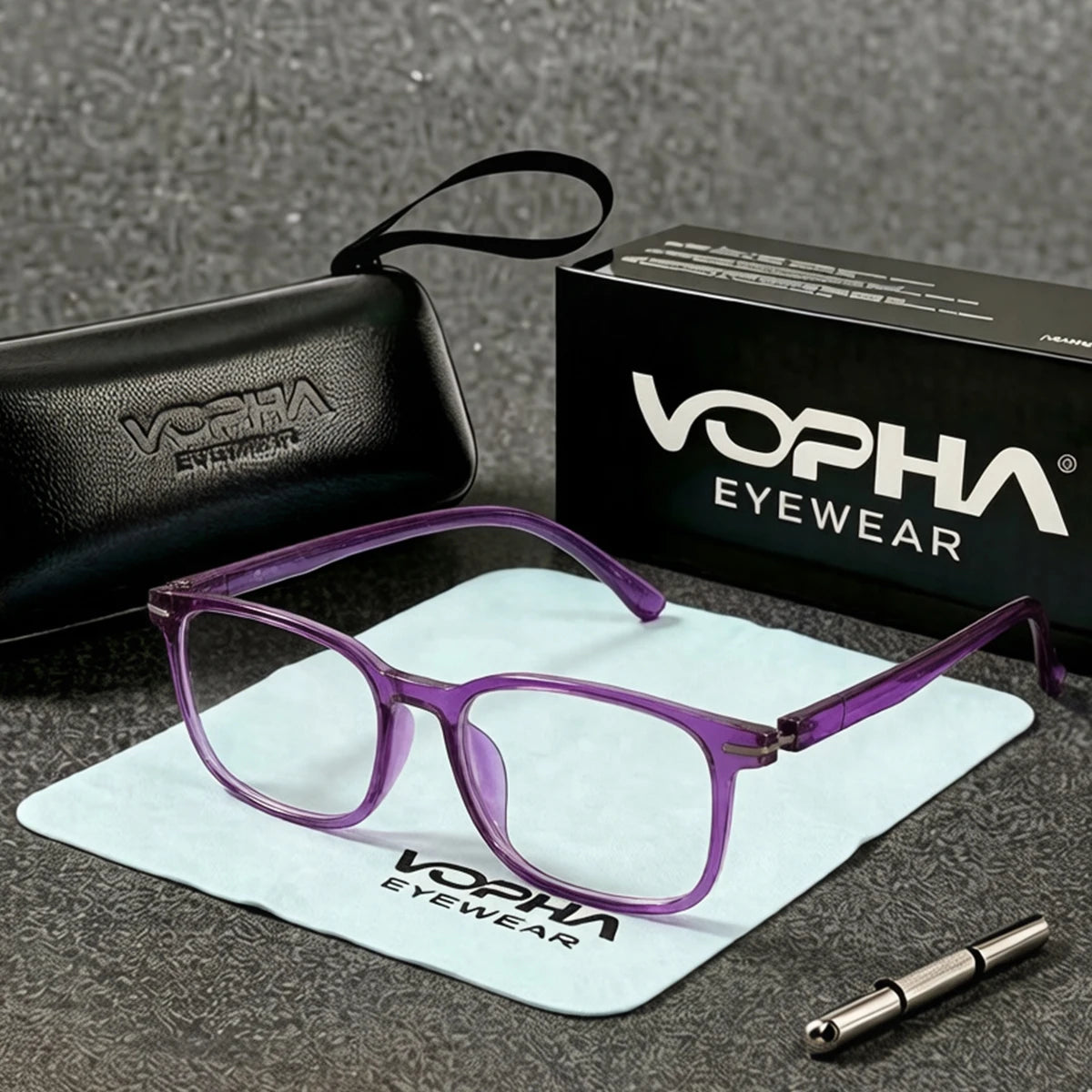 VOPHA Rectangle Blue Light Blocking Reading Glasses Unisex Reading Glasses Qst Purple +250