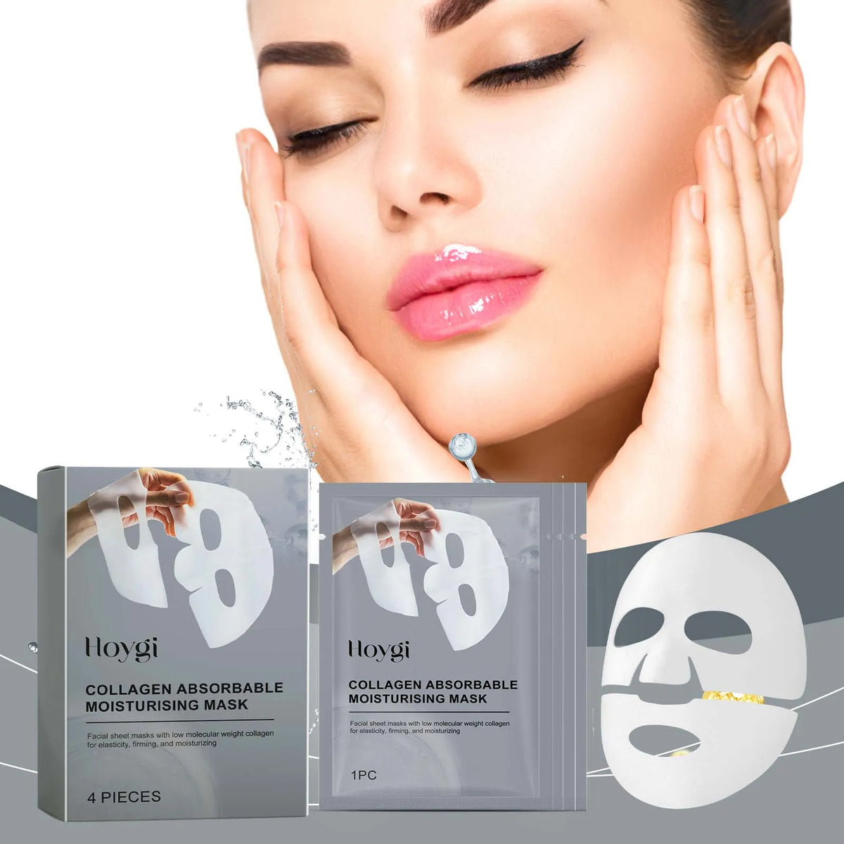 Hoygi Collagen Hyaluronic Acid Face Mask 4-Pack | Sheet Mask Collagen Sheet Mask Qst
