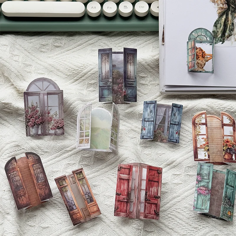 Vintage Window & Door Scrapbook Stickers – 10pcs Per Pack Decorative Craft Stickers Qme