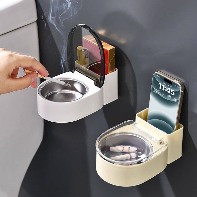 Wall-Mounted Bathroom Ashtray with Lid – Quirky Toilet Design Wall-Mounted Ashtray Qst