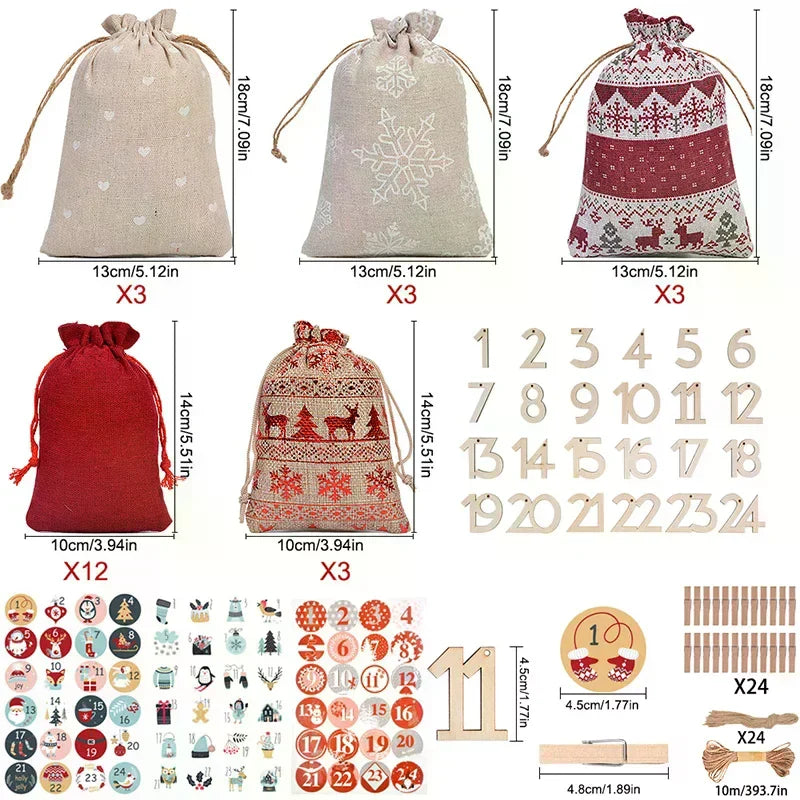 24-Day Christmas Advent Calendar Drawstring Bags – DIY Gift Set Advent Calendar Bags Qme