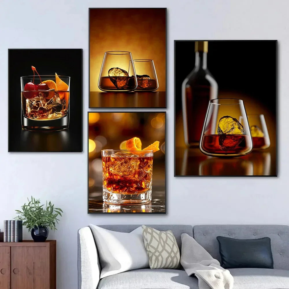 Modern Minimalist Wine & Cocktail Glass Canvas Wall Art Print Canvas Wall Art Qst