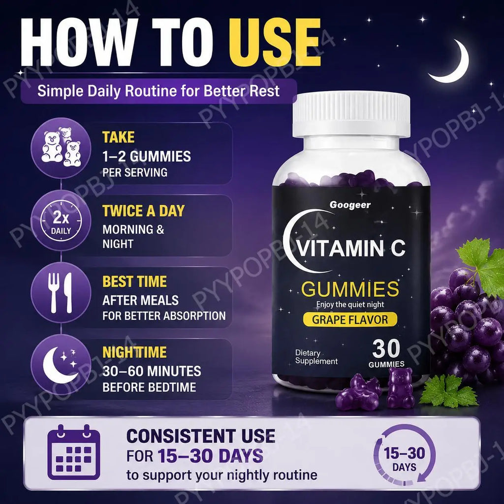 Googeer Vitamin C Gummies Grape Flavor – 30 Count Vitamin C Gummies Qst