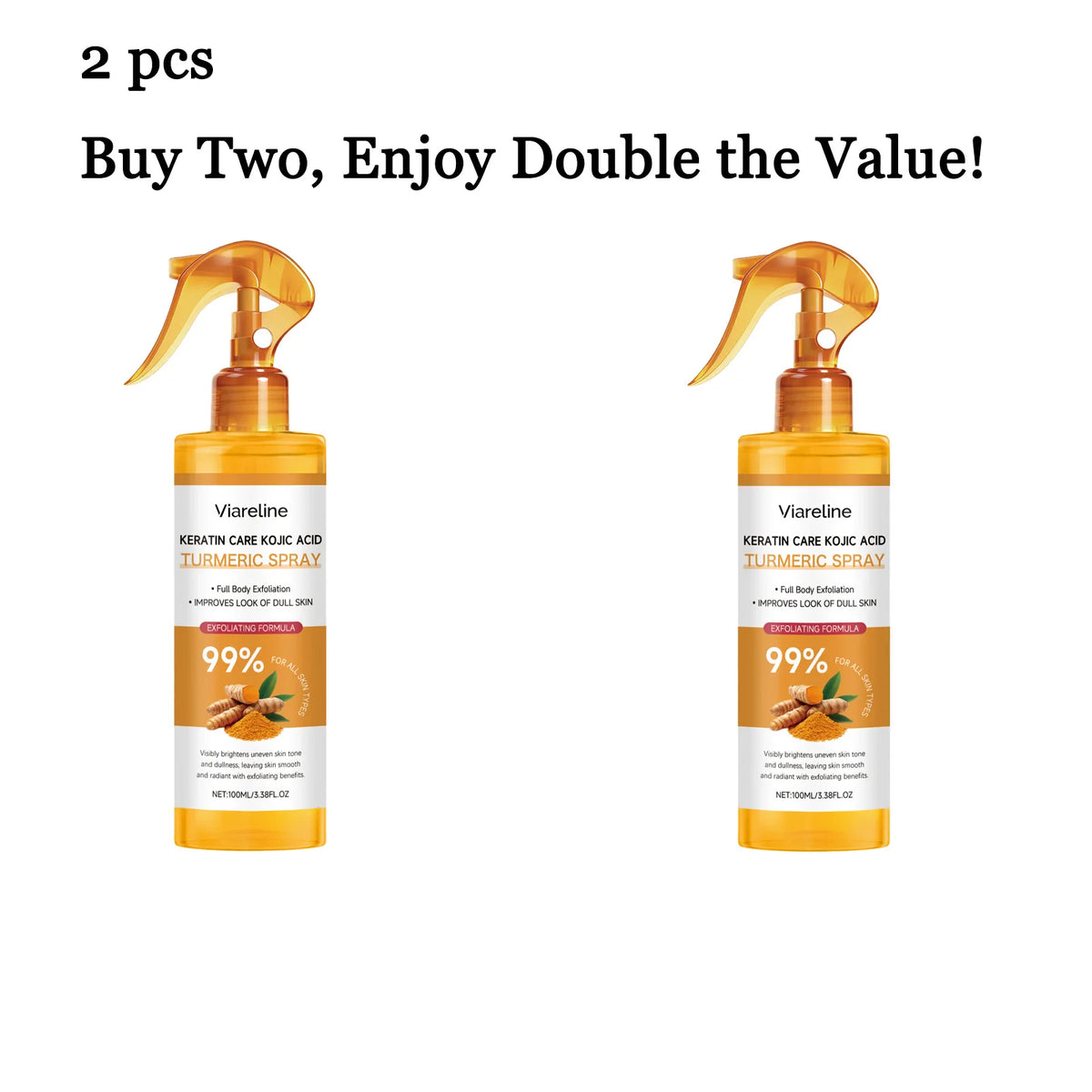 VIARELINE Turmeric Body Exfoliating Spray 100ml – Glowing Skin Body Exfoliating Spray Qst 2 pcs