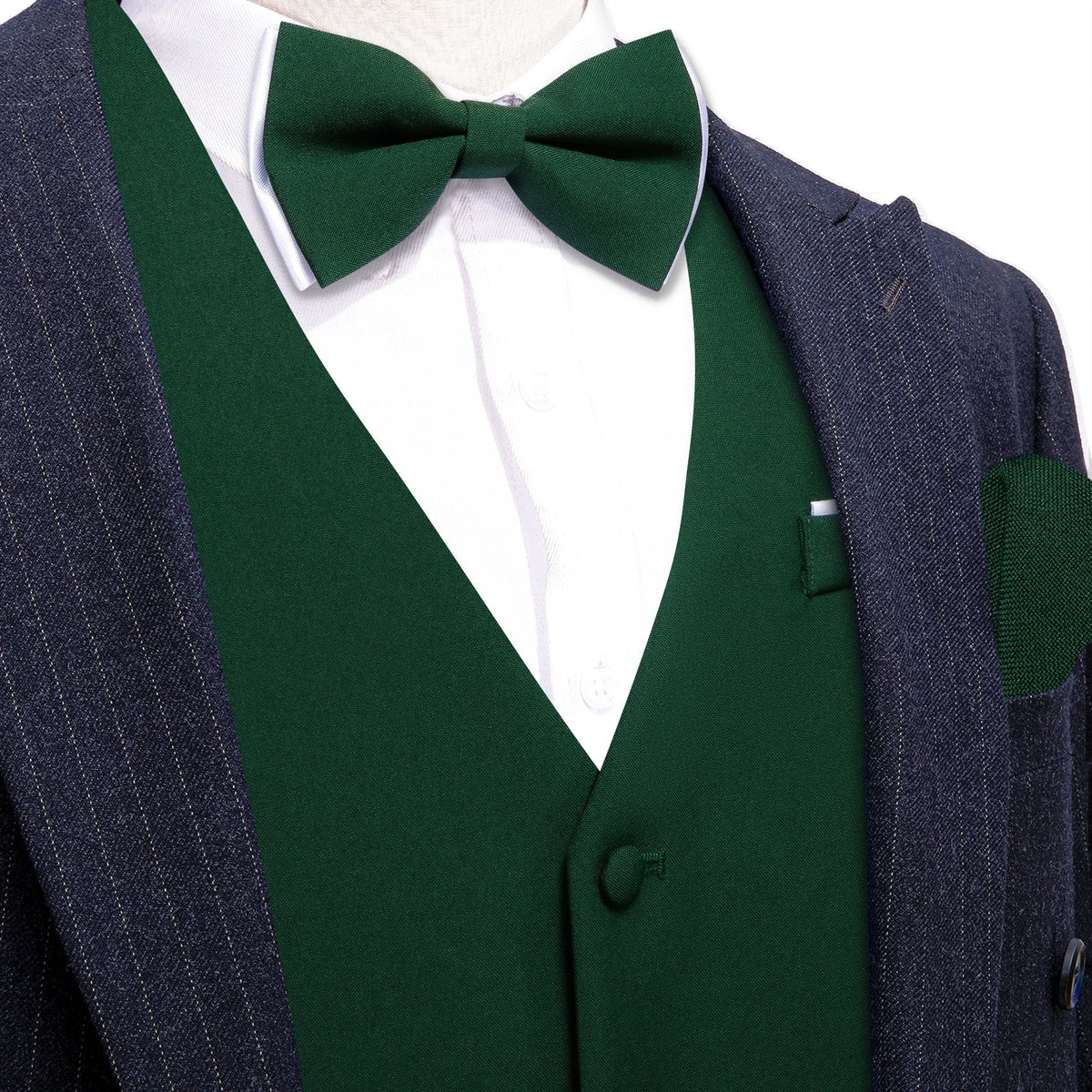 Men's Green Waistcoat & Bow Tie Set | Classic V-Neck Formal Waistcoat & Bow Tie Set Qme