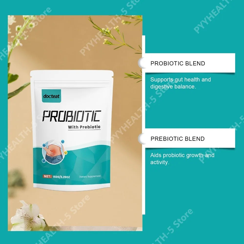 Docteat Probiotic & Prebiotic Powder – 30 Servings | 150g Probiotic Supplement Qst