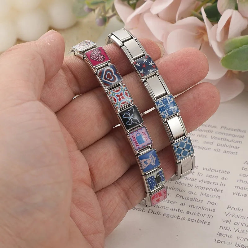 Stainless Steel Charm Bracelet – Red Apple & Butterfly Charm Bracelet Qme