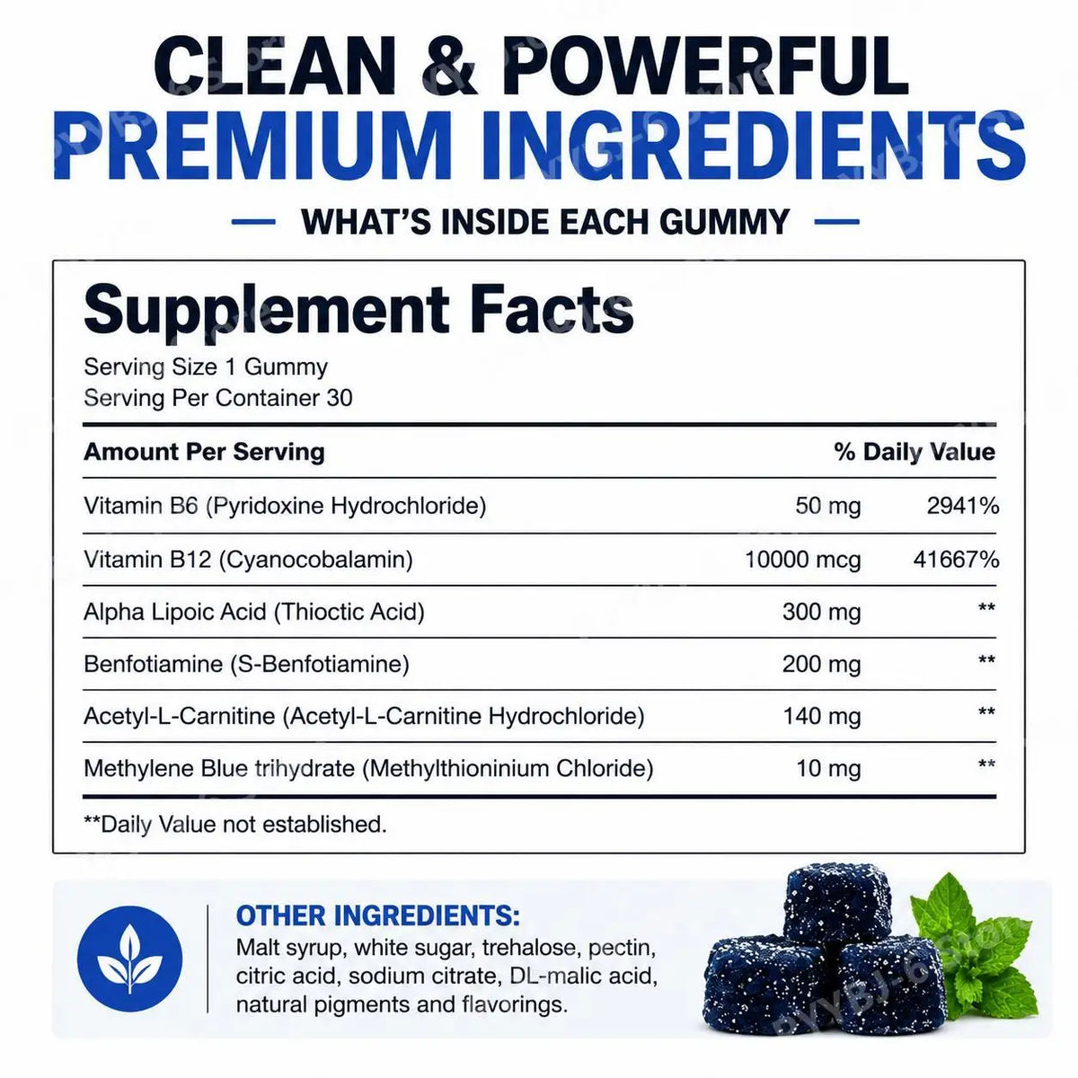 Methylene Blue Gummies Vitamin B6 B12 – Energy & Clarity Wellness Gummies Qst