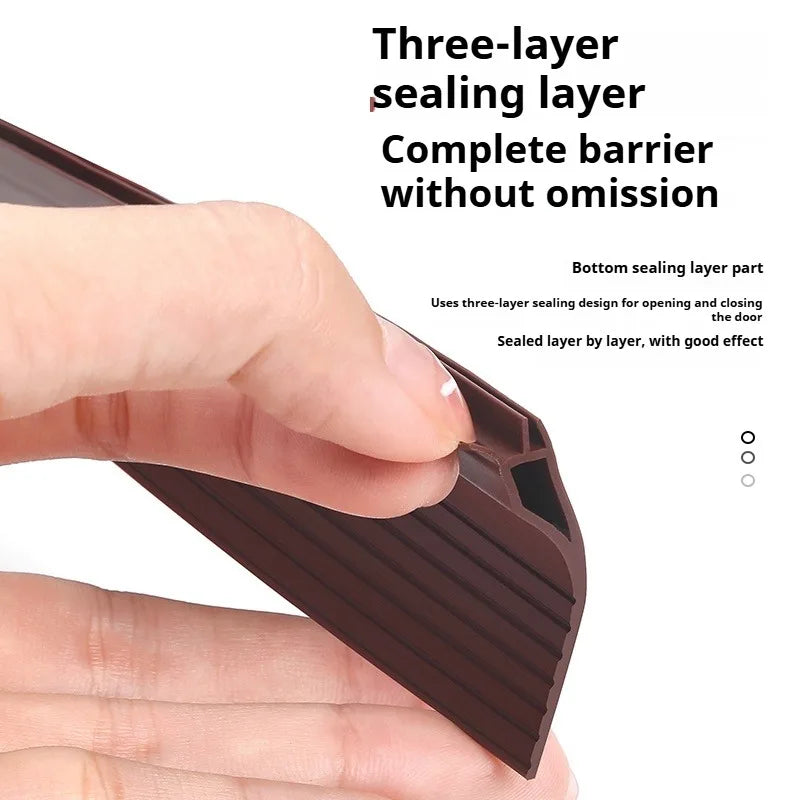 TPE Door Bottom Gap Sealing Strip Self-Adhesive 3-Layer 1M Door Weather Stripping Qme