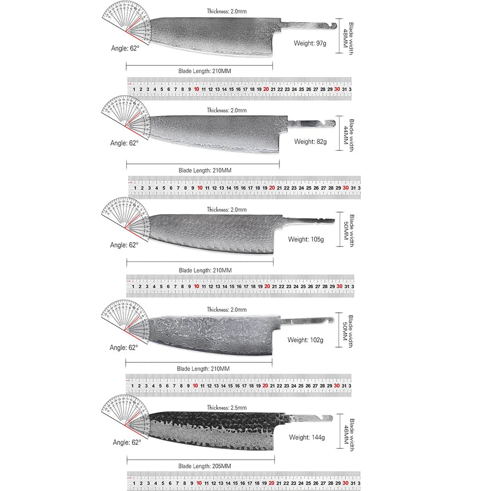 TURWHO Damascus Steel Kiritsuke Chef Knife DIY Kit – Blade & Handle Damascus Chef Knife Kit Qst