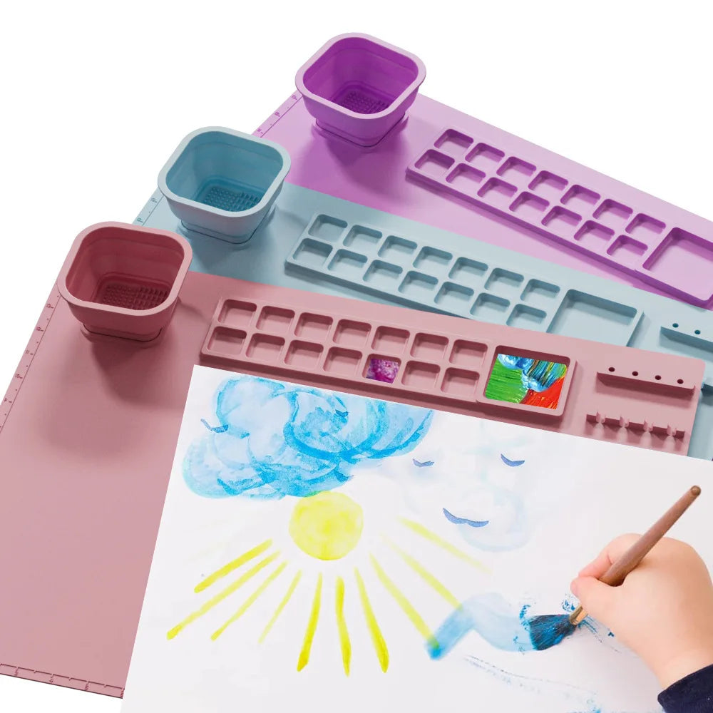 Silicone Art Painting Mat & Brush Holder – Washable Craft Pad Silicone Art Craft Mat Qme