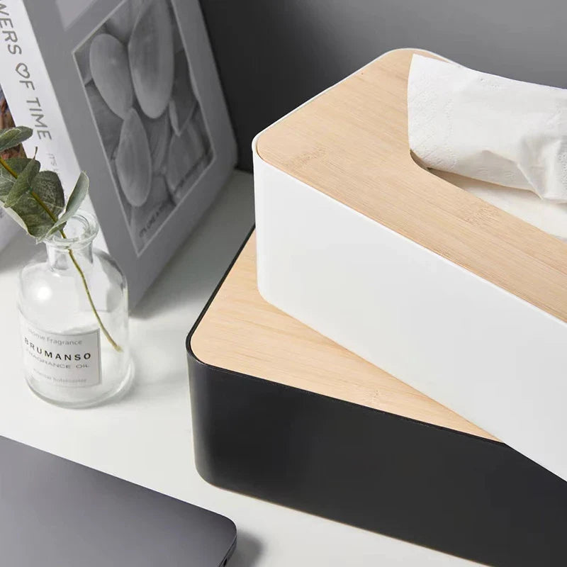 Bamboo Rectangular Tissue Box Cover – Waterproof Elegant Tissue Box Cover Qme