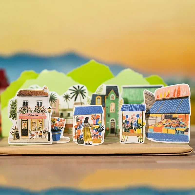 European Town Streetscape Washi Tape – Vintage House Pattern Decorative Washi Tape Qme