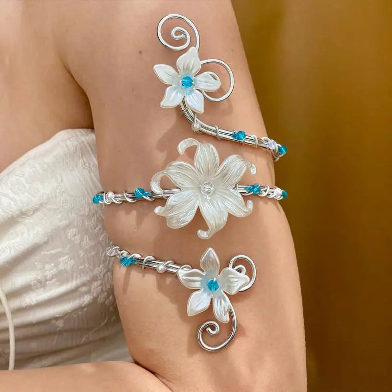 Elegant Hollow Flower Bangle | Adjustable Open Arm Bracelet Floral Bangle Bracelet Qme