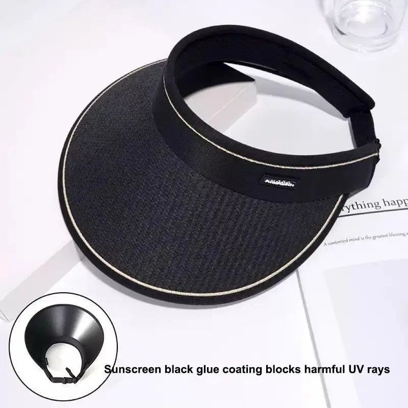 Women's Foldable Straw Visor Hat – UV Protection Beach Cap Straw Visor Hat Qst A3