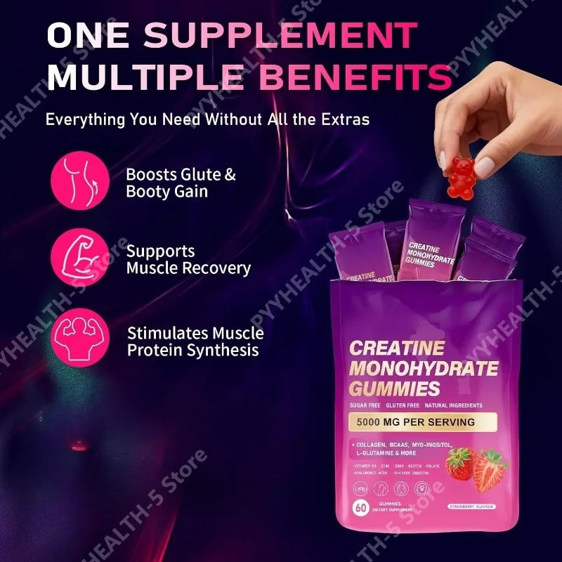 Creatine Monohydrate Gummies – Collagen, Vitamin D3 & Hyaluronic Acid Workout Supplement Gummies Qst