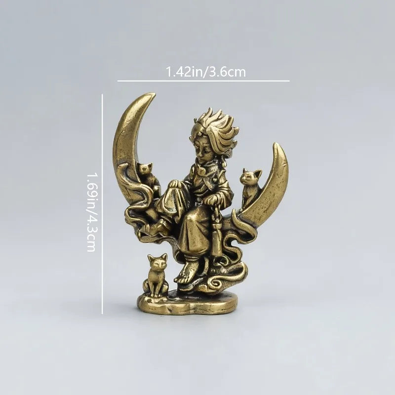 Vintage Brass Moon Witch Mini Statue Antique Metal Ornament Desktop Ornament Qme