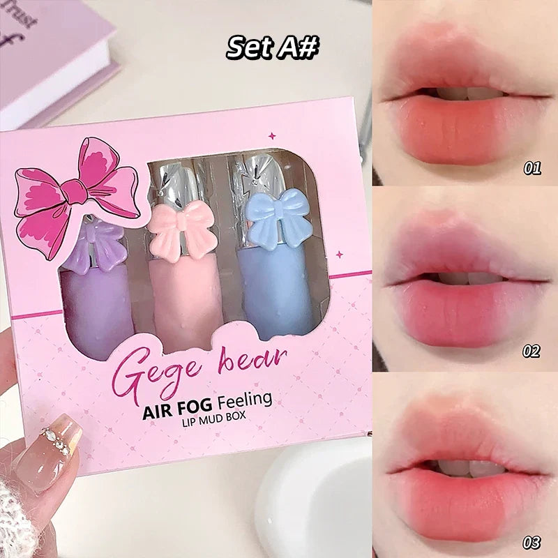 Gege Bear Air Matte Lip Mud Glaze Set – 3 Box Collection Matte Lip Glaze Set Qme GX1263-A