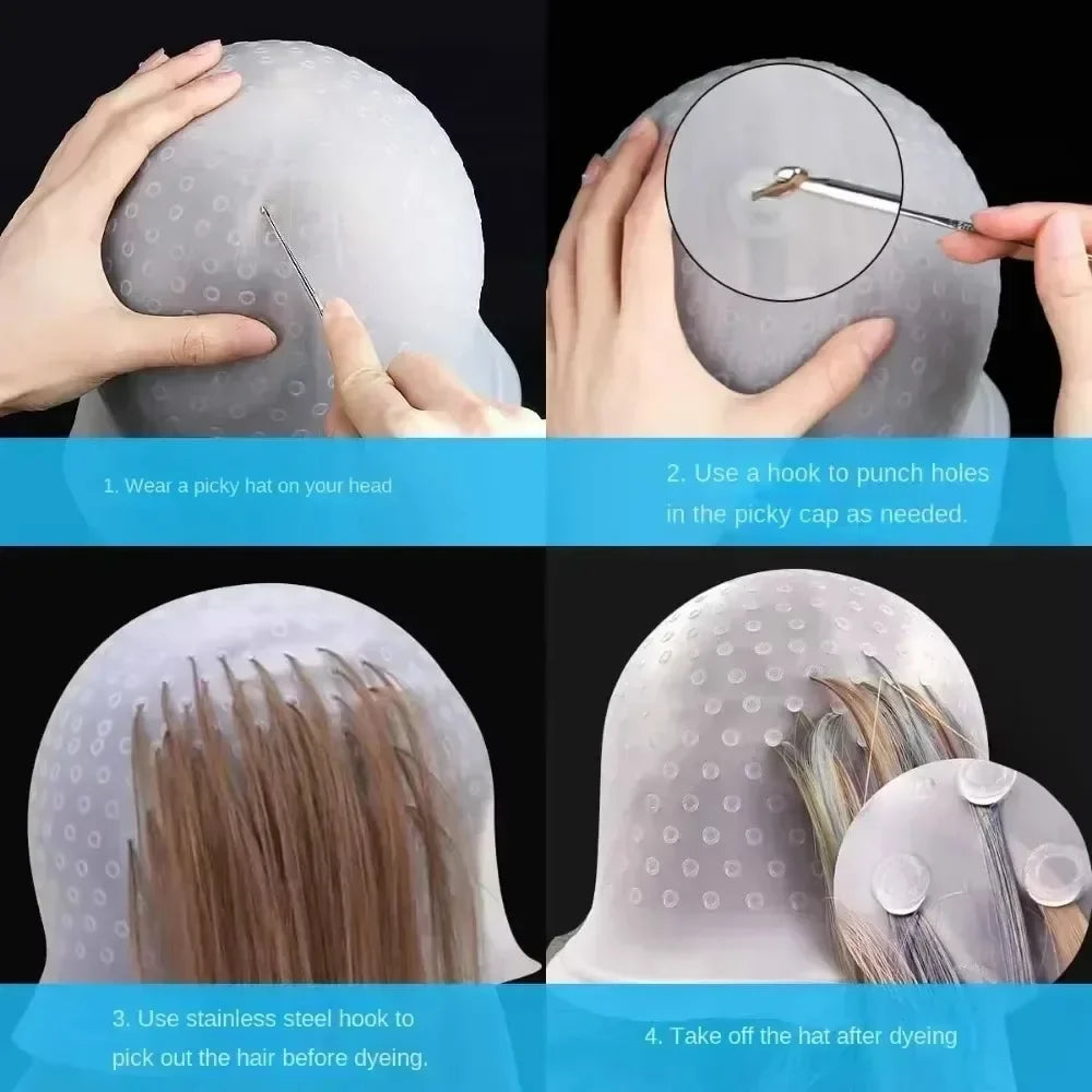 Professional Silicone Hair Dyeing Cap with Metal Hooks – 2 Pack Hair Dyeing Cap Qme