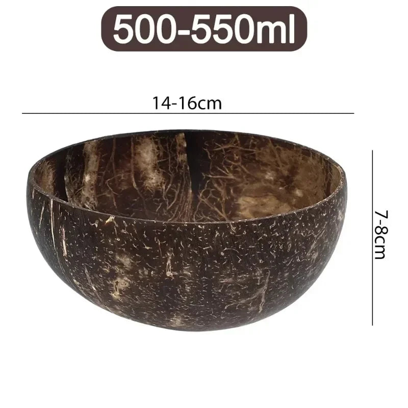 Natural Coconut Shell Bowls & Wooden Spoon Set | Eco Tableware Coconut Shell Bowl Set Qme 500-550ML 1PC
