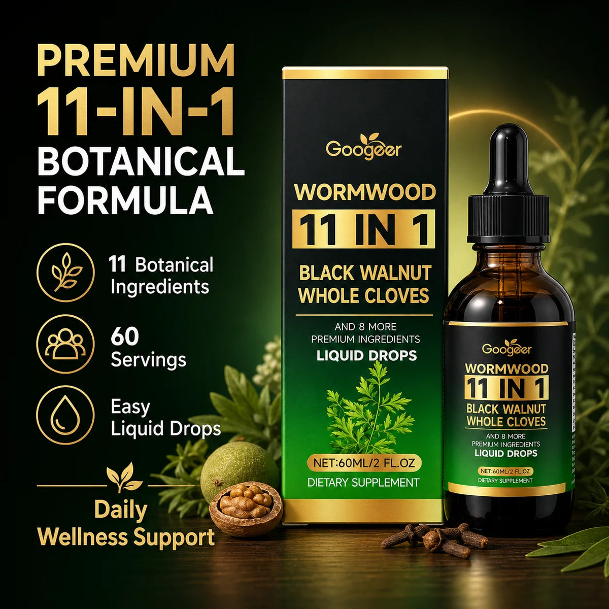 Wormwood 11-in-1 Liquid Drops – Gut & Digestive Support 60ml Herbal Liquid Drops Qst
