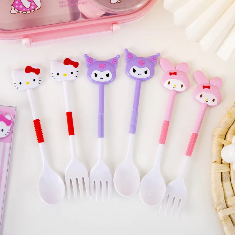 Hello Kitty Kuromi Cute Fork & Spoon Set – 5 Colors Kawaii Cutlery Set Qme