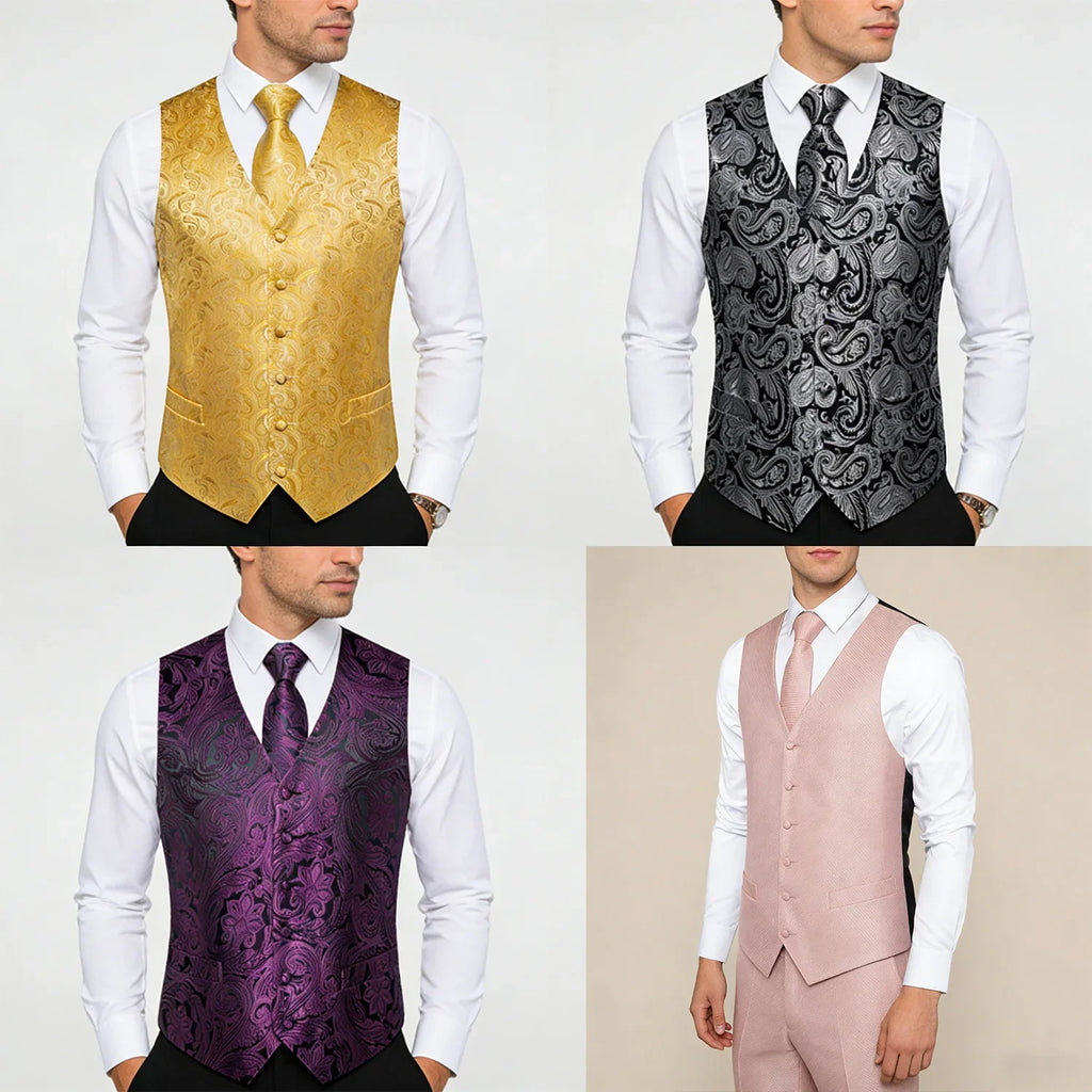Men's Formal Suit Vest, Necktie & Pocket Square Set | Qme Formal Vest Set Qme