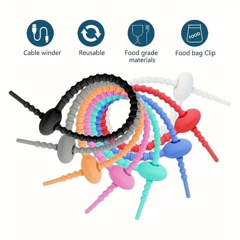 Silicone Reusable Cable Wire Organizer & Cord Winder Ties Cable Organizer Ties Qme