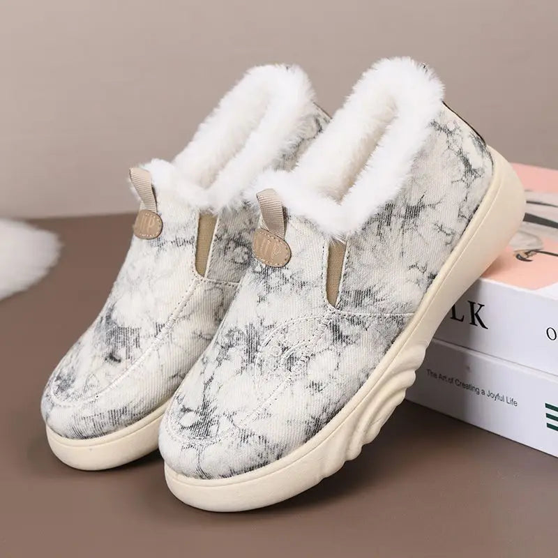 Women's Winter Warm Slip-On Fur-Lined Ankle Snow Boots Women's Ankle Boots Qst