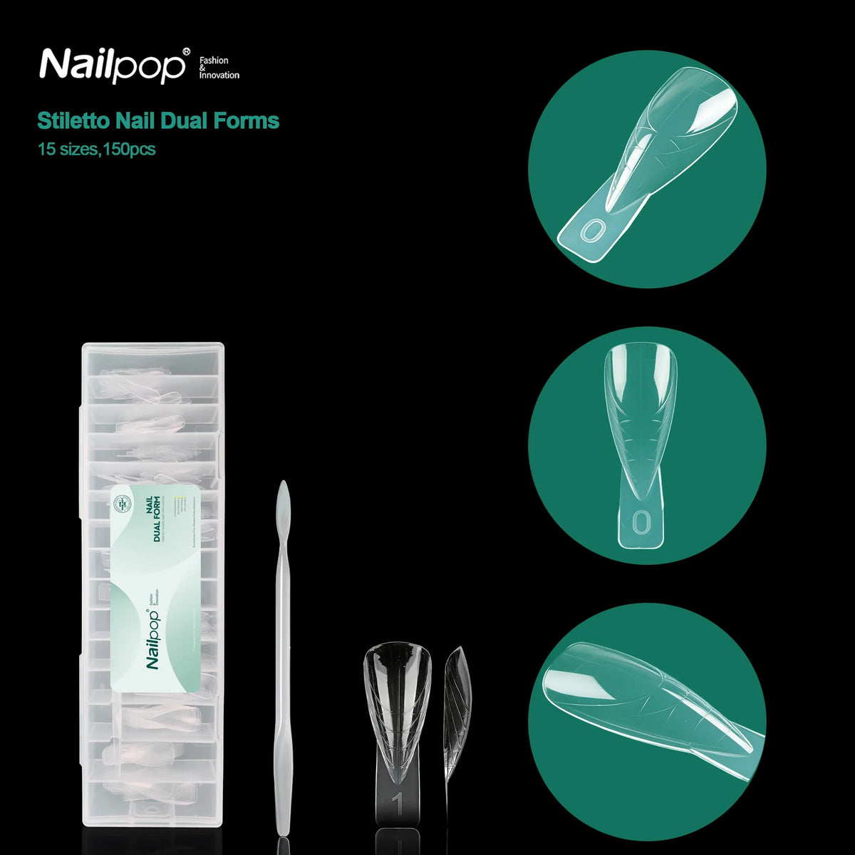 Nailpop Pointed Nail Forms 15 Sizes 150pcs Reusable Nail Extension Forms Qme