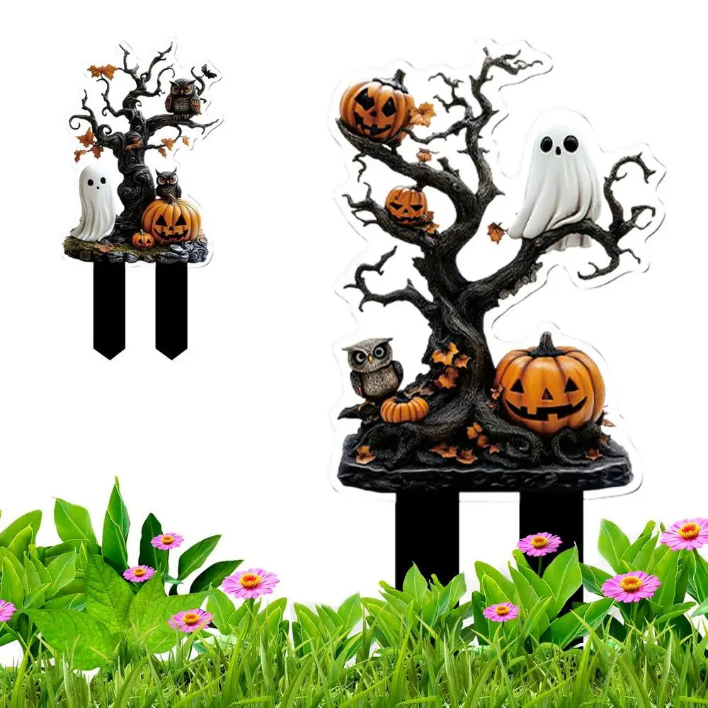 Halloween 2D Acrylic Yard Stakes – Spooky Outdoor Garden Decor Halloween Yard Stakes Qme White C China Mainland
