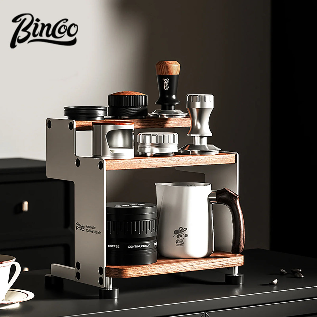 Bincoo Solid Wood Multi-Tier Coffee Storage Cabinet & Organizer Coffee Storage Cabinet Qst