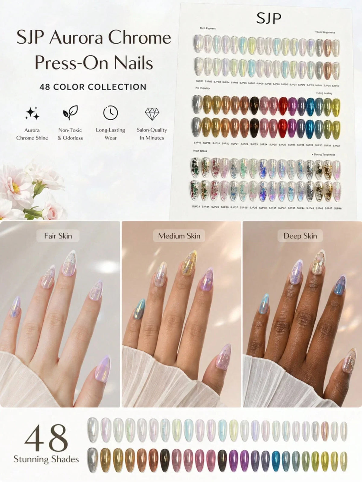 48-Color Aurora Ice-Clear Nail Powder Set with Storage Box Nail Powder Set Qme