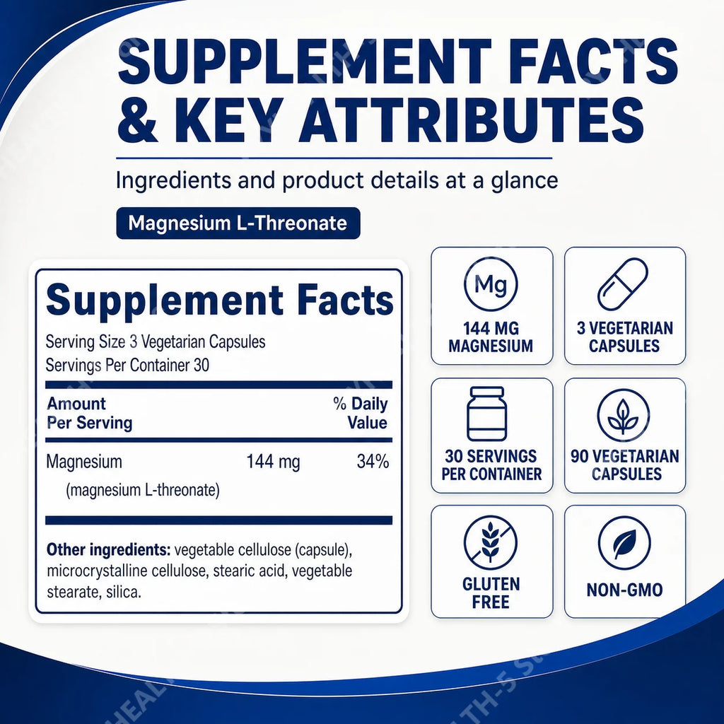 Magnesium L-Threonate Magtein 90 Capsules – Brain & Memory Support Magnesium Supplement Qst