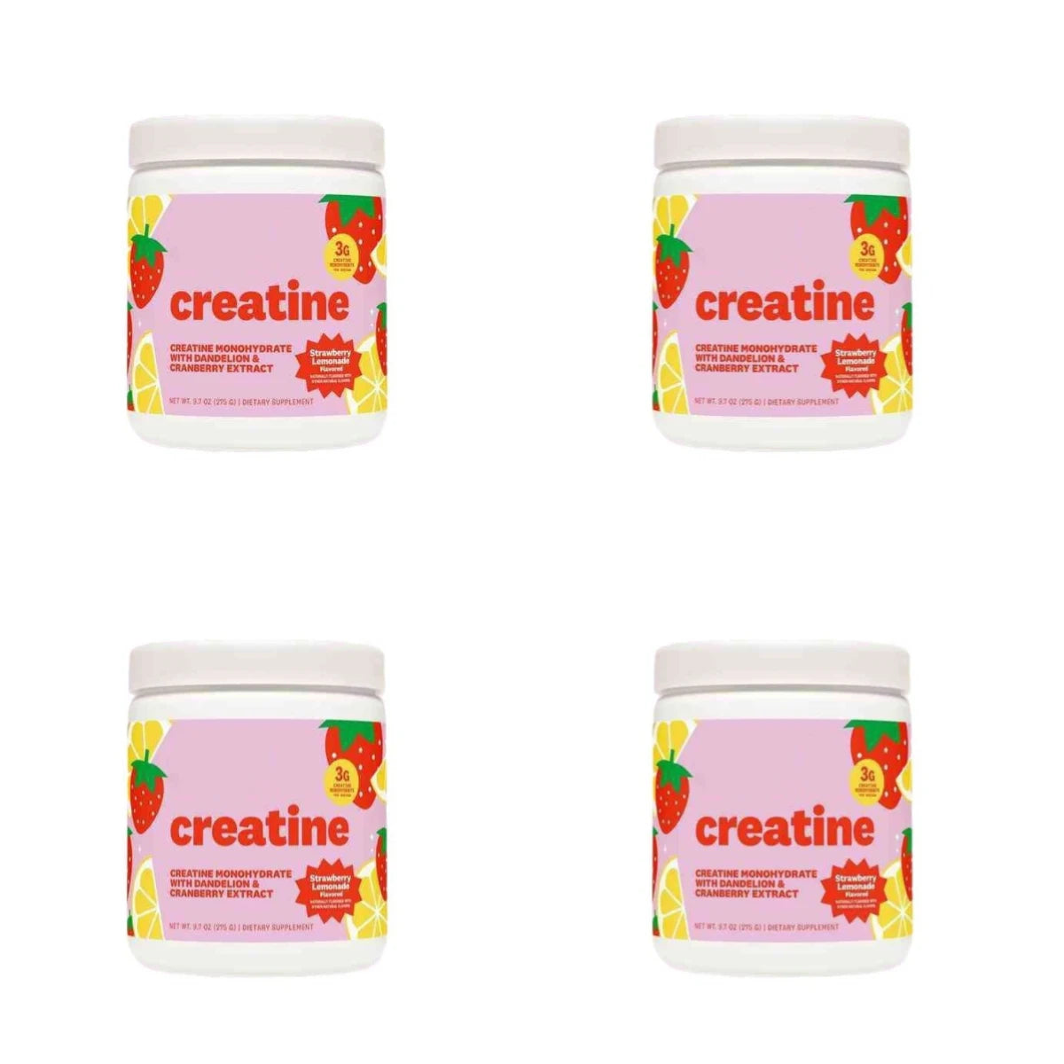 Women's Creatine Monohydrate 3000mg Powder | Strawberry Lemonade Creatine Supplement Powder Qst 38.8 oz in 4 boxes