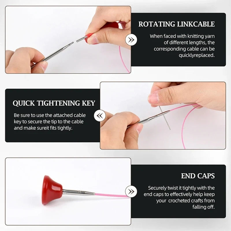10-Pair Detachable Circular Knitting Needles Set – Steel Tips Interchangeable Knitting Needles Qme