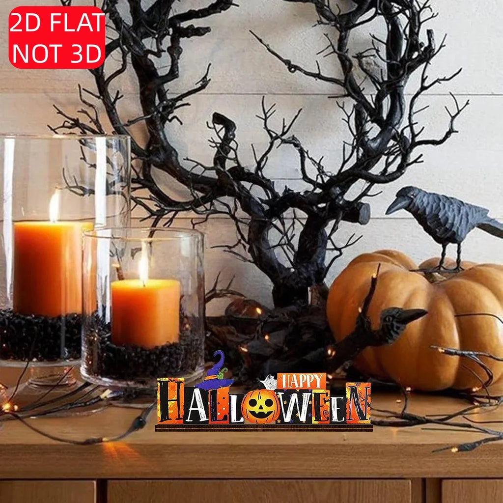 2D Halloween Wooden Tabletop Decor – Pumpkin & Witch Set Halloween Tabletop Decor Qme