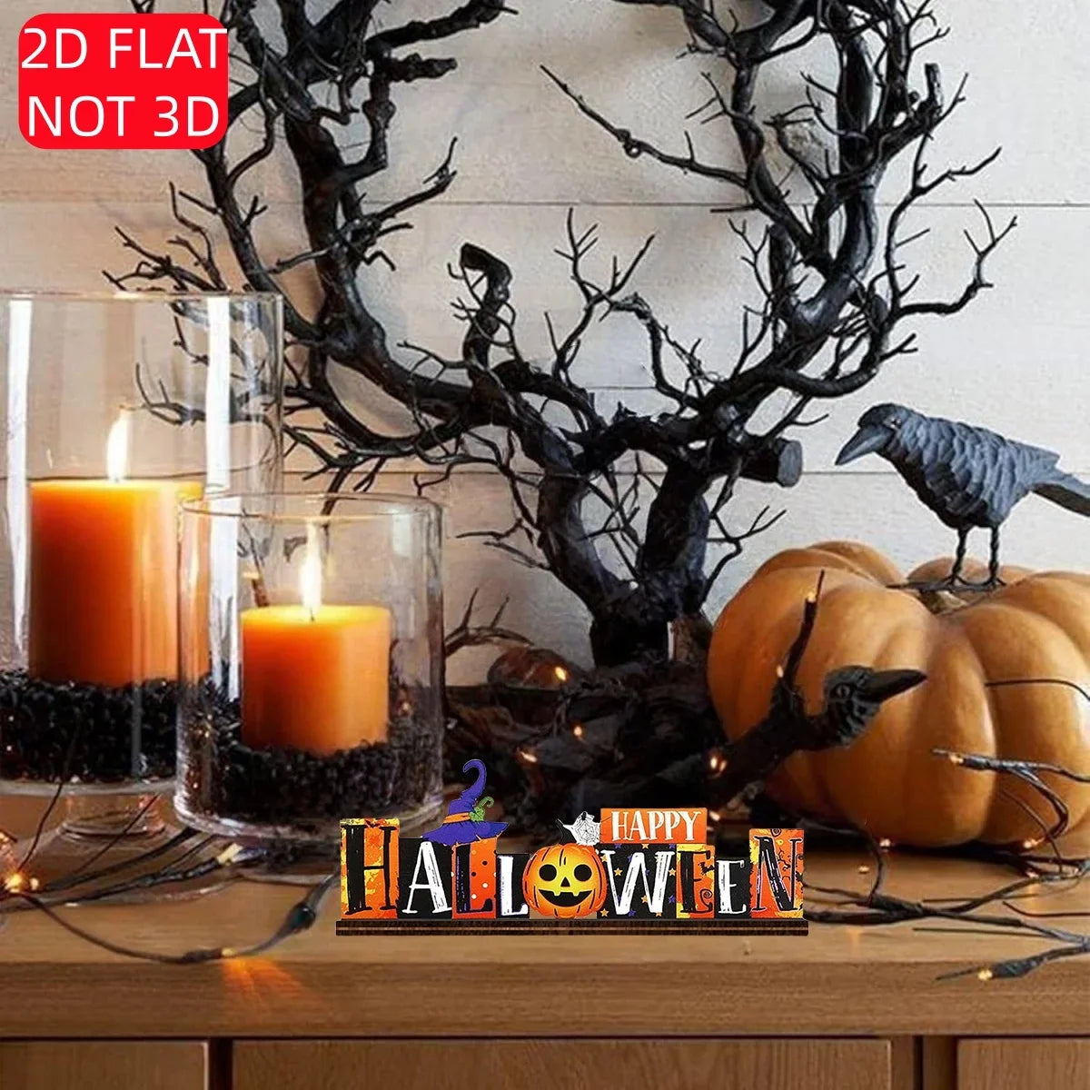 2D Halloween Wooden Tabletop Decor – Pumpkin & Witch Set Halloween Tabletop Decor Qme