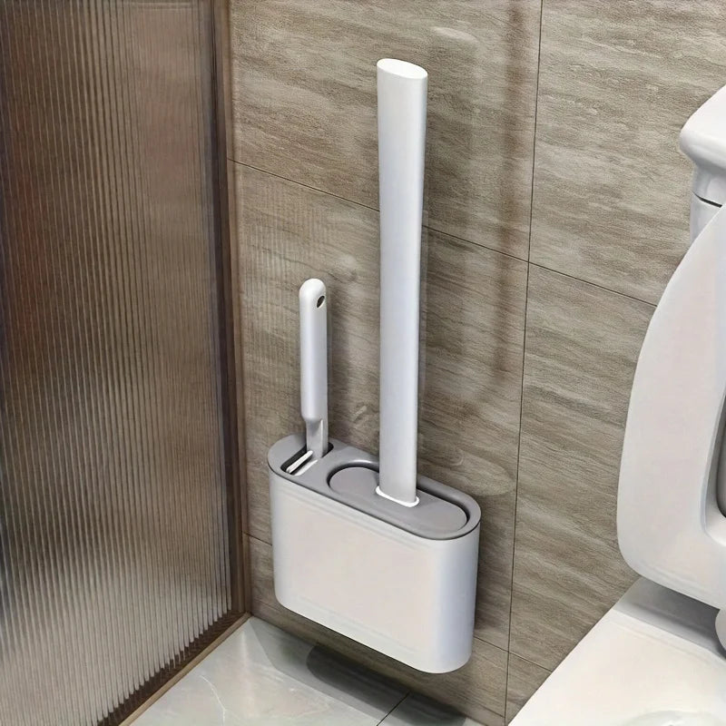 Wall-Mounted Silicone Toilet Brush Set – 2 Brushes & Holder Toilet Brush Set Qme